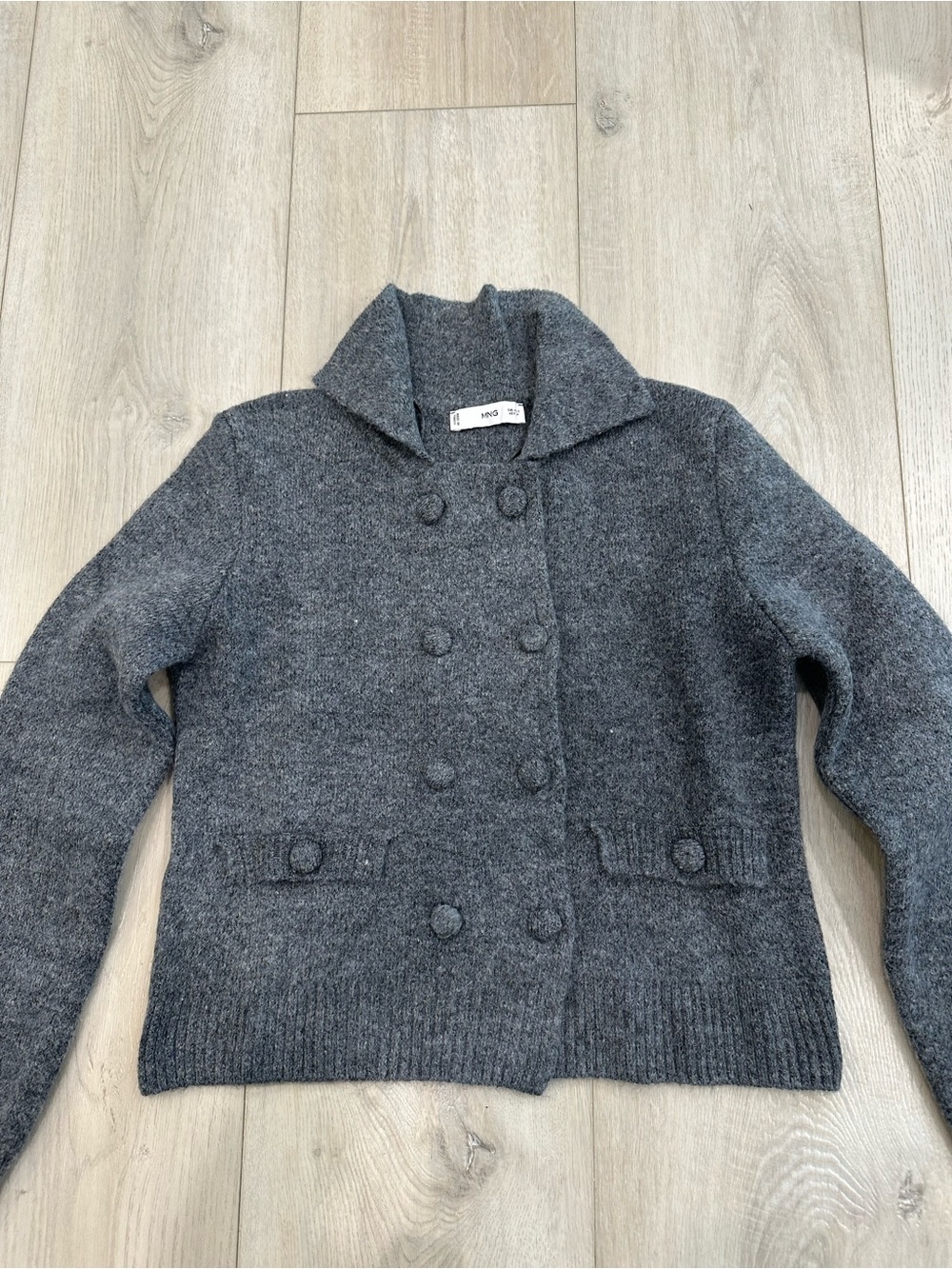 Mango MNG Gray Double Breasted Knit Cardigan Sweater Jacket Size S